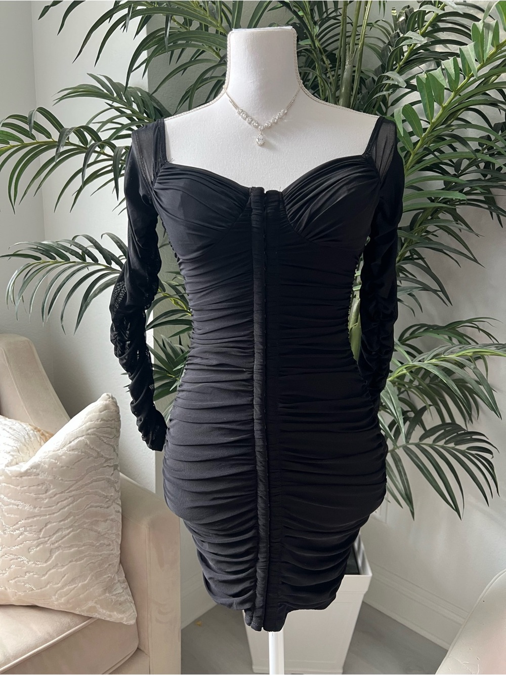 Windsor Black Ruched Long Sleeve Dress